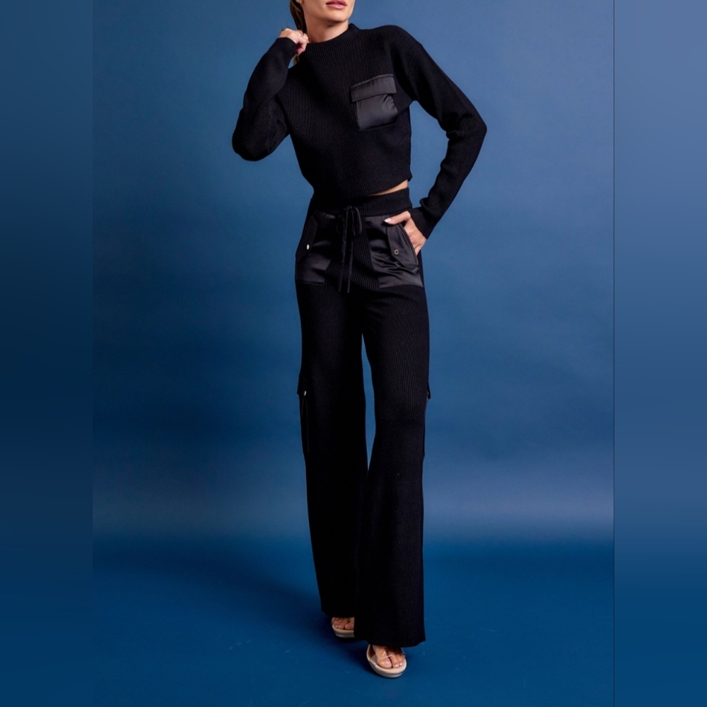#497021 🛑S,M HIGH END Knit Long Sleeve Top+Cargo Pants Set